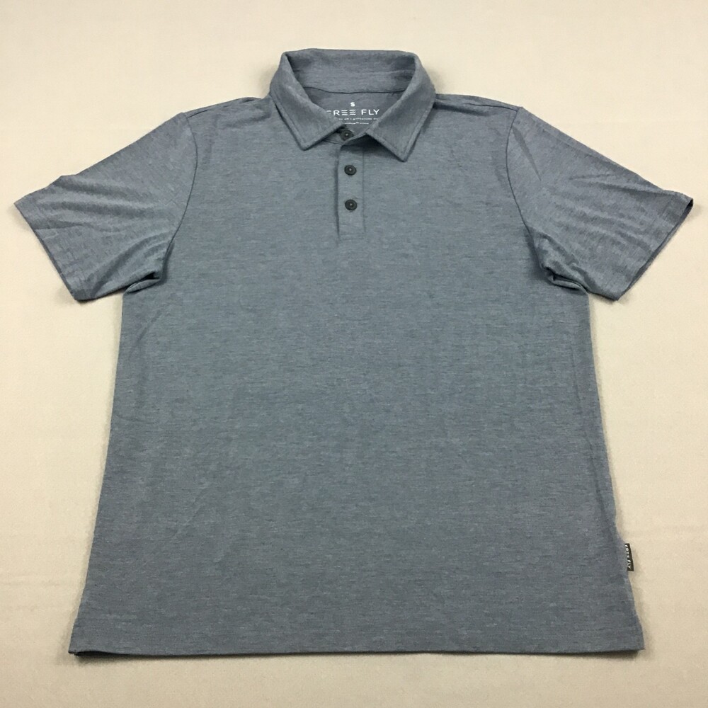 Free Fly Shirt Men Small Blue Solid Short Sleeve Polo Performance Bamboo S